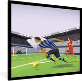Fotolijst incl. Poster - Een illustratie van spelers die voetballen in een stadion - Jongetje - Meisjes - Kinderen - 40x40 cm - Posterlijst