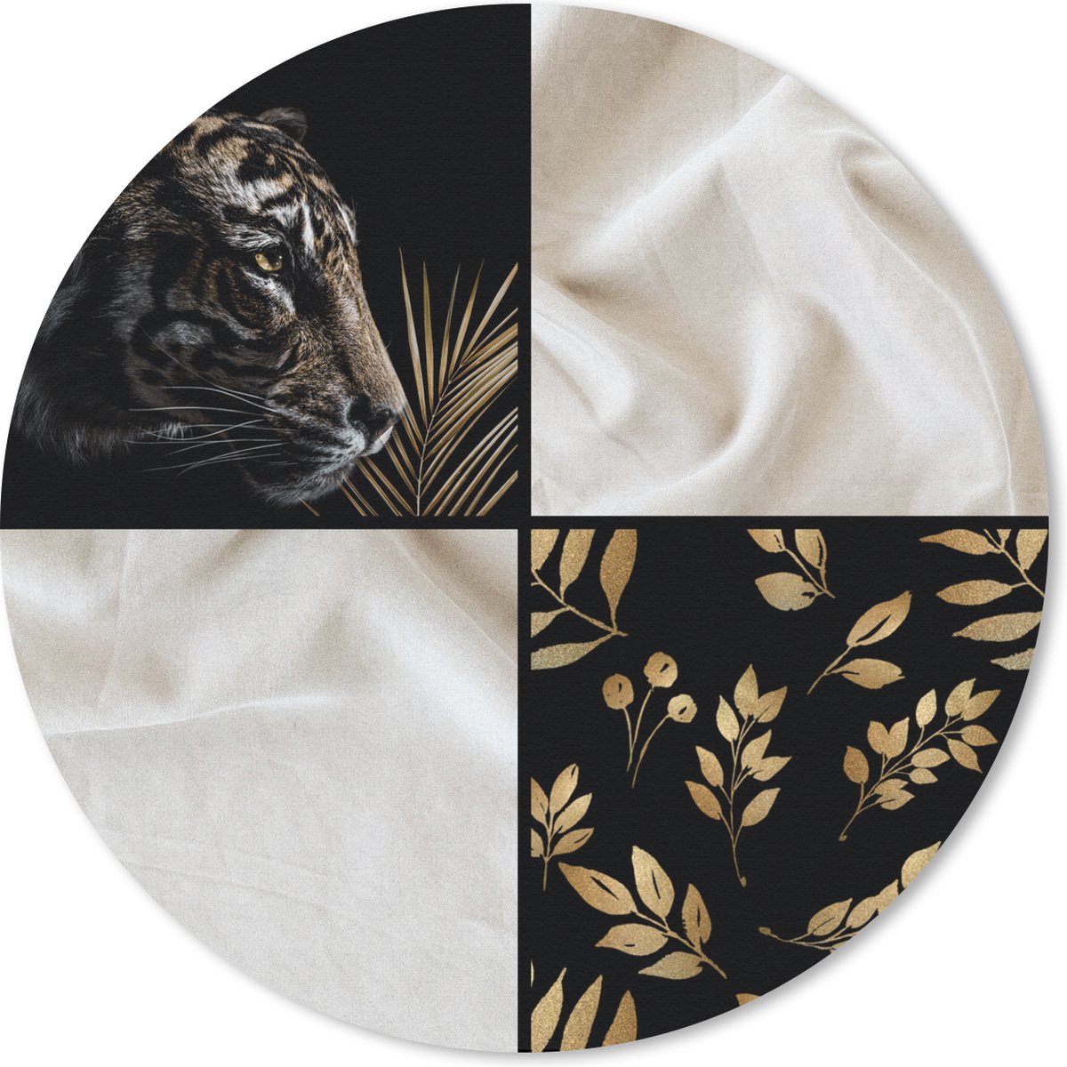 Muismat rond 20x20 cm - Mousepad Tijger - Zwart - Goud - Wit - Ronde muismatten