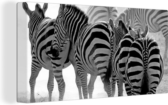 Canvas Schilderij Lopende zebra's - 40x20 cm - Wanddecoratie