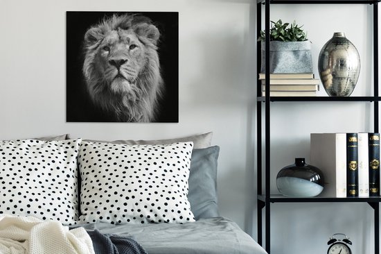 Toile Peinture Lion - Portrait - Zwart - Wit - 50x50 cm - Décoration murale