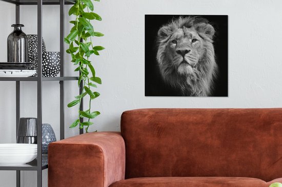 Toile Peinture Lion - Portrait - Zwart - Wit - 50x50 cm - Décoration murale
