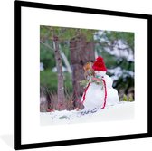 Fotolijst incl. Poster - Eekhoorn - Sneeuwpop - Winter - 40x40 cm - Posterlijst - Kerstmis Decoratie - Kerstversiering - Kerstdecoratie Woonkamer - Kerstversiering - Kerstdecoratie voor binnen - Kerstmis