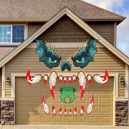 Kerst-Halloween Monster Deur Sticker/Horror Eye Fangs/Vakantie Garagedeur Decoratie Muursticker HW028
