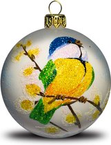 Fairy Glass - Meesje op de tak - Handbeschilderde Kerstbal - Mond geblazen glas - 8cm