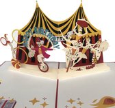 pop-up happy birthday-wenskaart-circus -3d-akrobaten