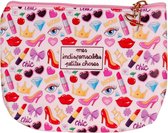 Toilettas wit met lippenstift, hakjes en zonnebrillen - 19x13cm