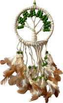 Dromenvanger 12CM - Tree of Life Macrame – Levensboom - Naturel Groene Kraal - Dreamcatcher