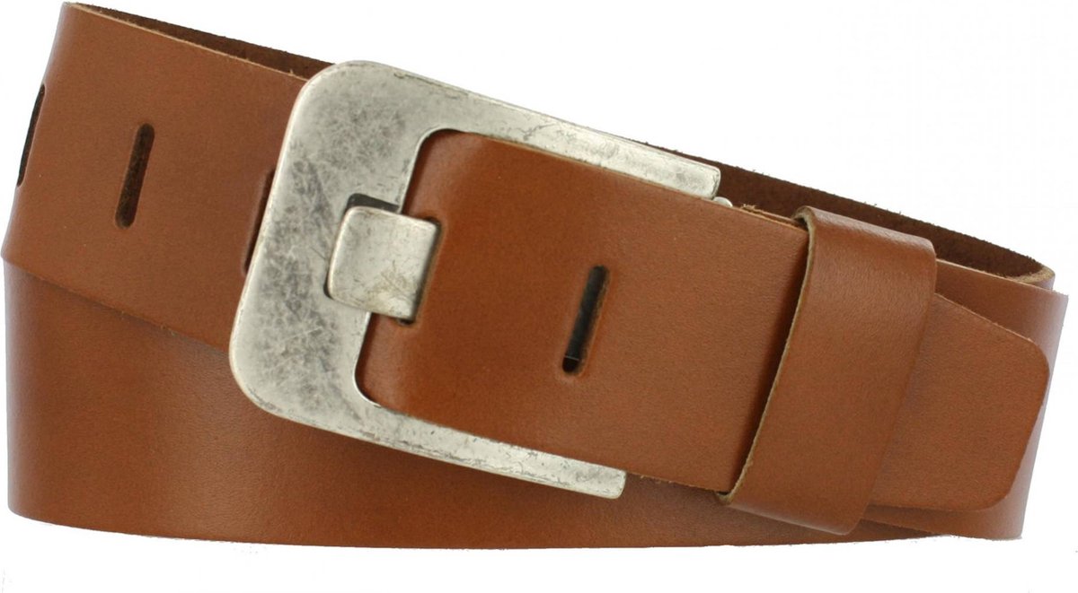 Leren Heren/Dames Riem | 5cm breed | Riemmaat: 105cm (totale lengte: 120cm) | 100% echt leer | Kleur: cognac | Nikkelvrije gesp