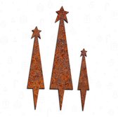 Kerstbomen met ster (3 stuks) - Cortenstaal Kerstdecoratie - Tuindecoratie - Geschikt voor buiten - Kunst van Staal