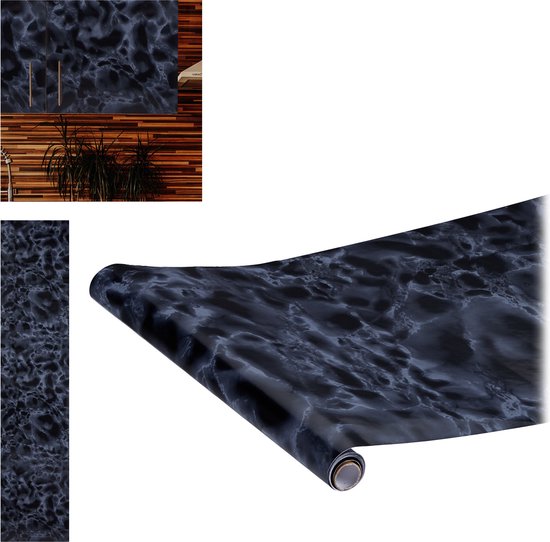 Relaxdays 2x plakfolie - zwarte marmerlook - decoratiefolie zelfklevend - meubelfolie