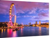 De Londen Eye en House of Parliament bij schemering - Foto op Dibond - 90 x 60 cm