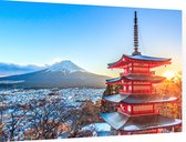 De beroemde Chureito Pagoda voor Mount Fuji in Fujiyoshida - Foto op Dibond - 60 x 40 cm