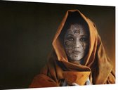 Vrouw met orange kap - Foto op Dibond - 90 x 60 cm