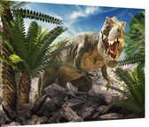 Dinosaurus T-Rex tropical attack - Foto op Dibond - 80 x 60 cm