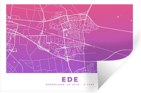 Stickers muraux - Plan de la Nederland - Ede - Pays-Bas - Violet - 90x60 cm - Feuille adhésive - Carte