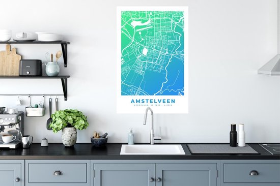 Stickers muraux - Plan de la ville - Amstelveen - Blauw - 60x90 cm - Feuille adhésive - Carte