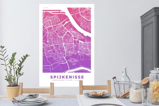 Stickers muraux - Plan de la Nederland - Spijkenisse - Pays-Bas - Violet - 80x120 cm - Feuille adhésive - Carte