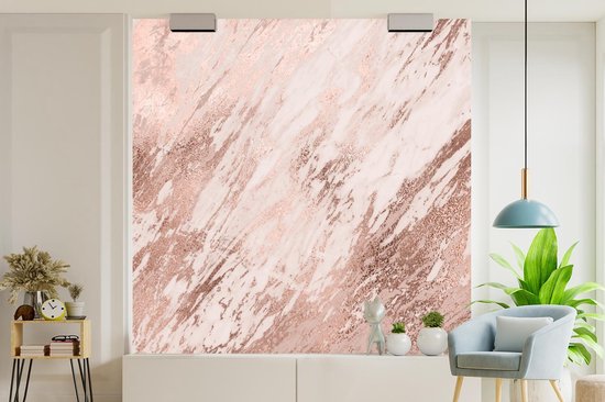 Behang - Fotobehang Marmer - Roze - Patroon - Breedte 240 cm x hoogte 240 cm