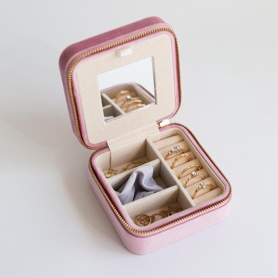 Boîte à bijoux de Luxe Lily&Co® pour le voyage - Boîte à Bijoux compacte - Cadeau pour Cheveux - 10x10x5cm - Rose