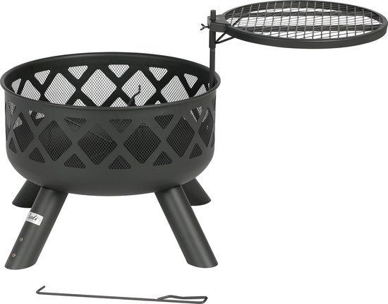 RJRoyal Living Plancha Grill Brasero Vuurschaal Cortenstaal met grote wielen en houtopslag 75cm | Van Kooten