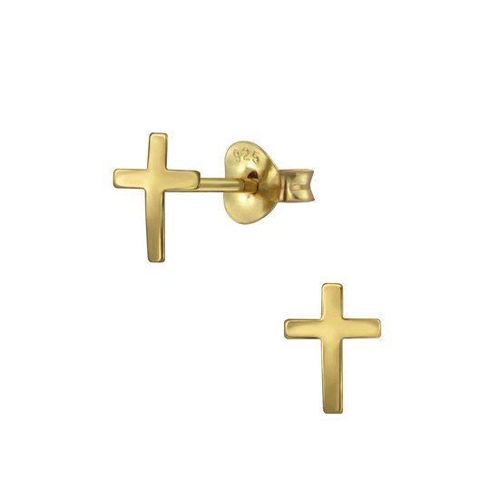 Joy|S - Zilveren kruisje oorbellen - 5 x 9 mm - gepolijst - 14k goudplating