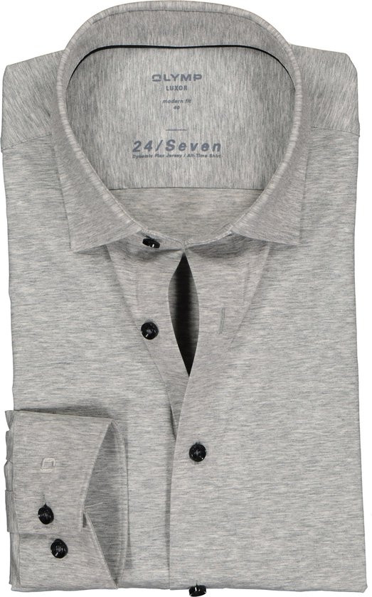 OLYMP Luxor 24/Seven modern fit overhemd - zilvergrijs tricot - Strijkvriendelijk - Boordmaat: