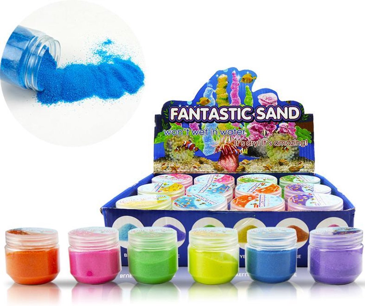 Speelzand - Sand - Magic Sand - Hydrofoob Zand - Zand Dat Niet Nat wordt - In 6 Kleuren - Geel - Roze - Groen - Blauw - Paars - Oranje -1250 Gram - 6 stuks In 1 Verpakking - Speelgoed Zand Creatief - Fantastic Sand - Speelgoed Voor Kinderen