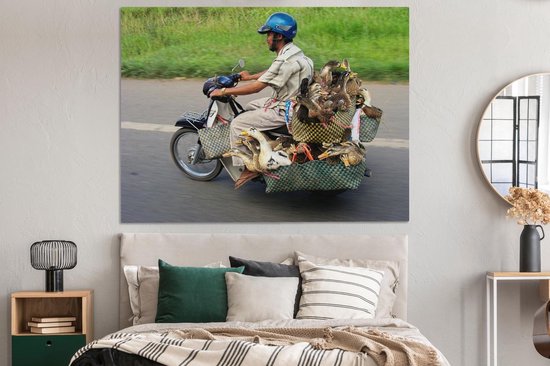 Canards en moto 160x120 cm - Tirage photo sur toile (Décoration murale salon / chambre) / Animaux domestiques Peintures sur toile XXL / Groot format!