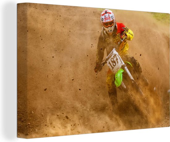 Homme sur une moto dans un nuage de poussière 30x20 cm - petit - Tirage photo sur toile (Décoration murale salon / chambre)