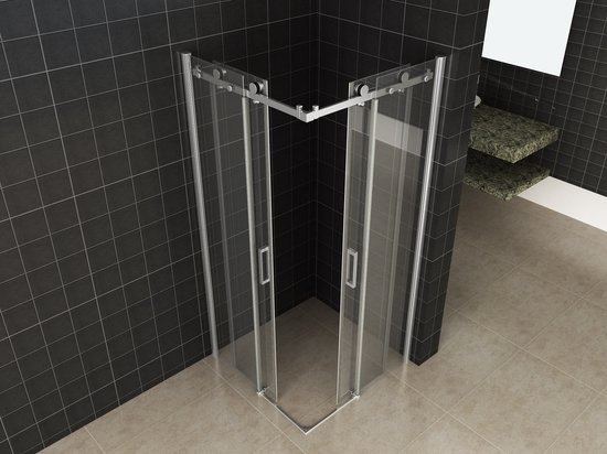Cabine de douche Wiesbaden Carrée Porte coulissante 90x90x200cm Anti-calcaire Verre clair Chrome Profil 8mm Verre de sécurité Facile à nettoyer