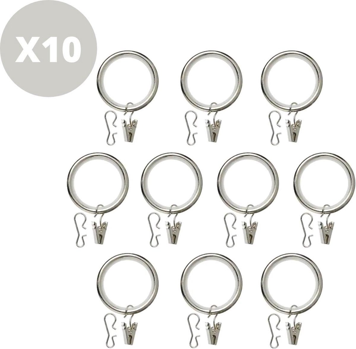 GEON Gordijnringen - Gordijnringen met haakje - Gordijnringen met klem - Gordijnringen met Klem en Haak - 38 MM - Vernikkeld Design - 10 STUKS