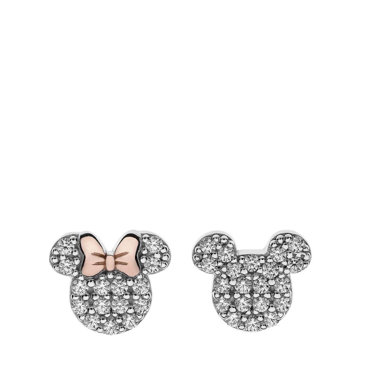 Zilveren Disney Mickey&Minnie oorbellen rose zirk