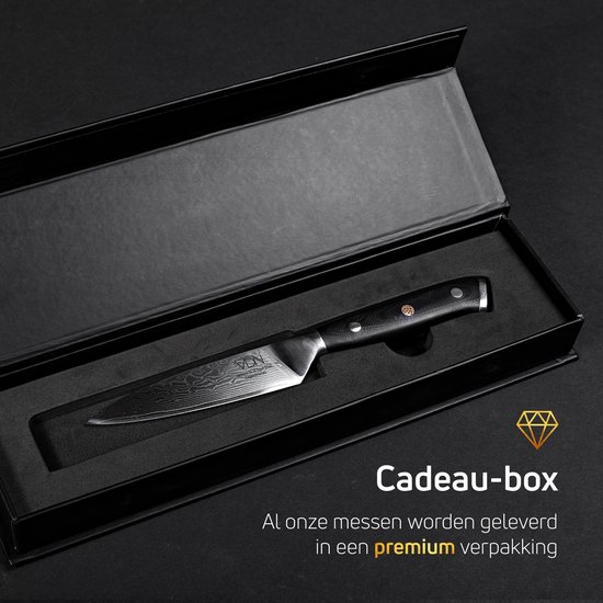 VDN Couteau éplucheur en acier damassé - Série Élégance - Damas japonais VG-10 - 67 couches d'acier