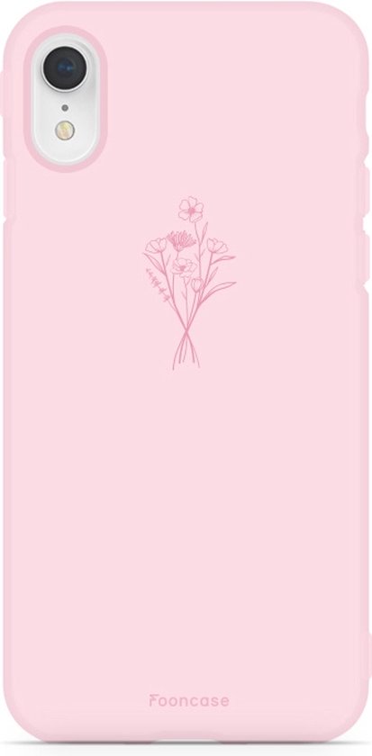 Coque iPhone XR FOONCASE Coque souple TPU - Coque arrière - Coque de téléphone rose avec fleurs sauvages - PastelBloom