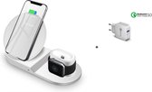 DrPhone 3 in 1 - Dock - Snelle Draadloze Oplaadstandaard Cradle + DrPhone Snellader - Geschikt voor IOS/Android - Wit