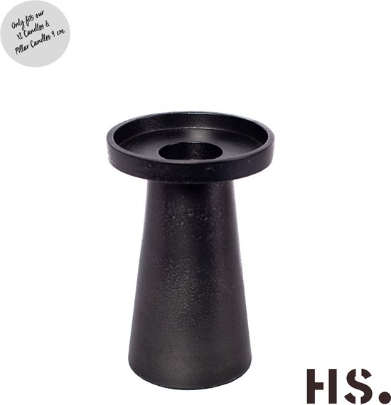 Home Society - Bougeoir XL bougie ou bougie pilier - Métal - Zwart - 15cm de haut