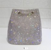 Fiory Handtas met strass-steentjes| Kleine handtas| Schoudertas| avondtas| Gala| Feest| Zilvere tas met bling bling| 15 cm x 16 cm x 11 cm