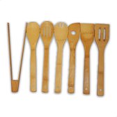 ✅Bamboe keukenset - Kookgerei Set Met Houder 6 Delig  - Keukengerei - Spatel Hout