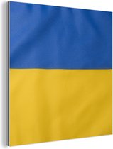 Wanddecoratie Metaal - Aluminium Schilderij Industrieel - Close-up van de vlag van Oekraïne - 90x90 cm - Dibond - Foto op aluminium - Industriële muurdecoratie - Voor de woonkamer/slaapkamer