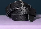 BELT LEATHER LONG BASIC CROCO BLACK SILVER