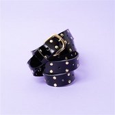 BELT LEATHER LAQUE BLACK GOLD STUDS