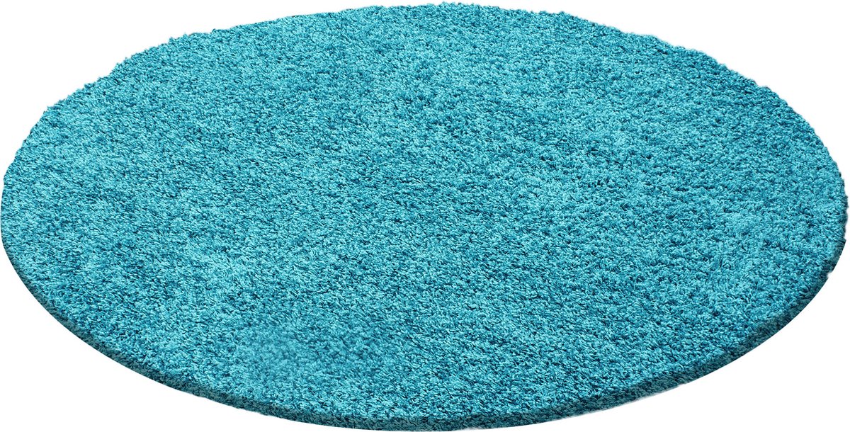 Basic Rond Shaggy vloerkleed Turquoise Hoogpolig- 120 CM Ø