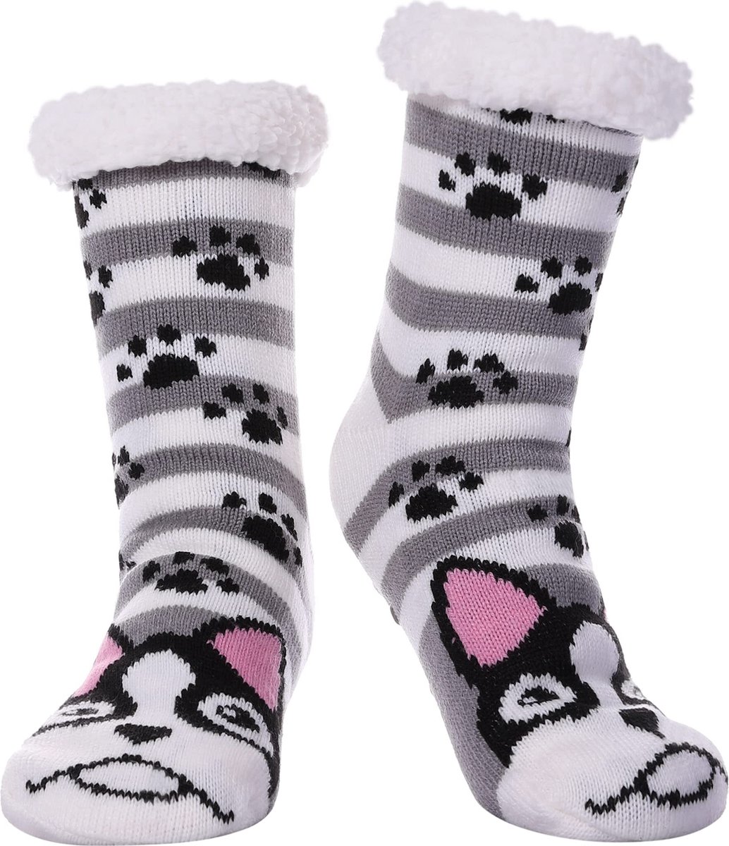 JAXY - Huissokken Dames - Verwarmde Sokken - Anti Slip Sokken - Huissokken - Bedsokken - Warme Sokken - Kerstcadeau Voor Vrouwen - Thermosokken - Dikke Sokken - Fluffy Sokken - Kerstsokken Dames en Heren - Hond