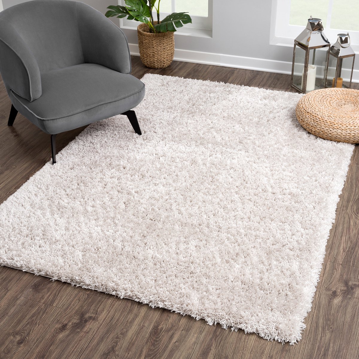 Muratap Porto Soft Fluffy Hoogpolig Vloerkleed Lichtgrijs- 200X290 CM