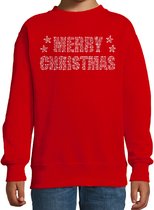 Glitter foute kersttrui rood Merry Christmas glitter steentjes/ rhinestones voor kinderen - Glitter kerstkleding/ outfit 9-11 jaar (134/146)