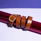 Leather belt Croco Gold Chain - Cognac