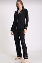 Katoen-Satijn Dames Pyjama set Zwart Maat L