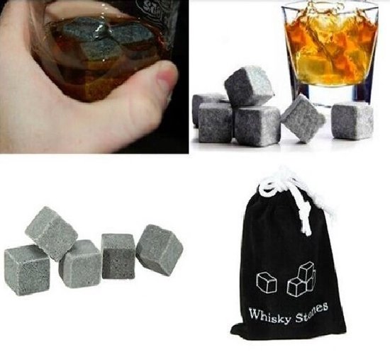 9 Stuks Whisky Stenen inclusief Opberghoes - Herbruikbare ijsblokjes - Natuursteen - Koelsteen- Whiskey Stones - Ice Cubes - Cool Stones