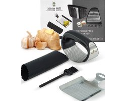 foto van Mister Mill Knoflookpers Gemberpers Set incl. Peller en Borstel - RVS - Lookpers - Knoflook Pers - Gemberrasp - Knoflooksnijder - Knoflookpeller - Garlic Press | Himalaya Zout Rasp