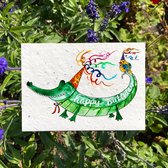 Carte fleurie ' Happy anniversaire Alligator' - Carte d'anniversaire à planter avec des graines
